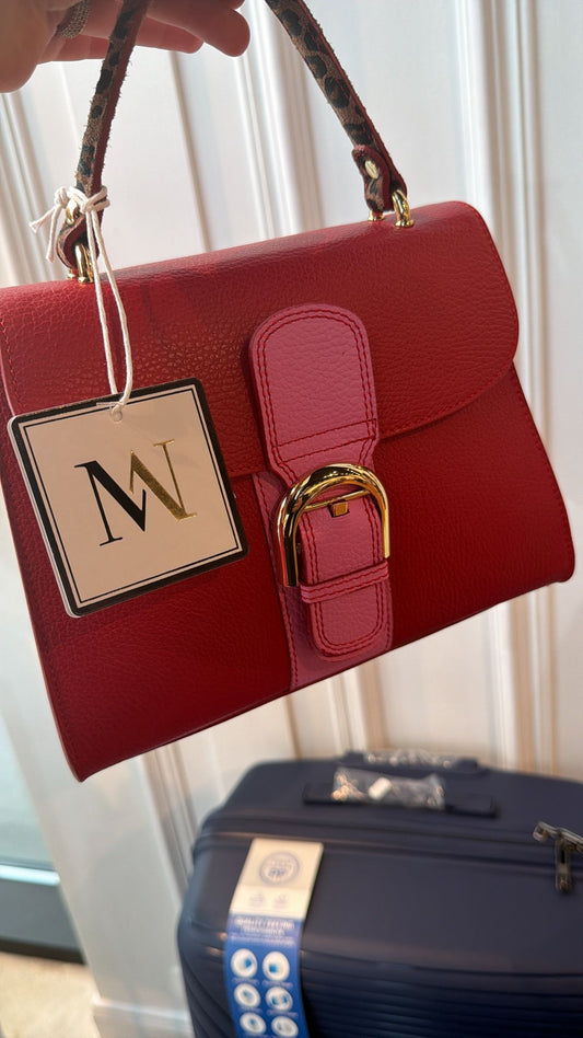 Sac à main en cuir grainé rouge - Mondieux Madame