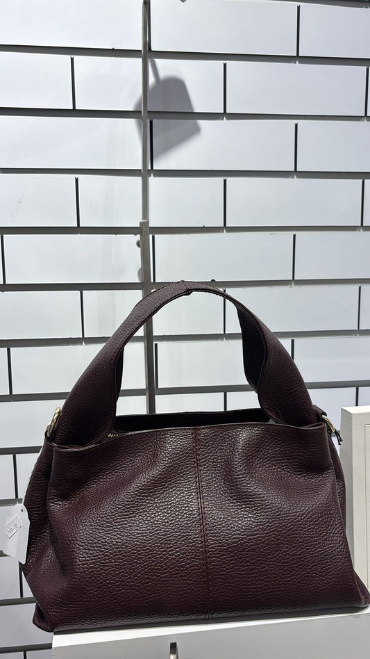 Sac cabas en cuir grainé bordeaux